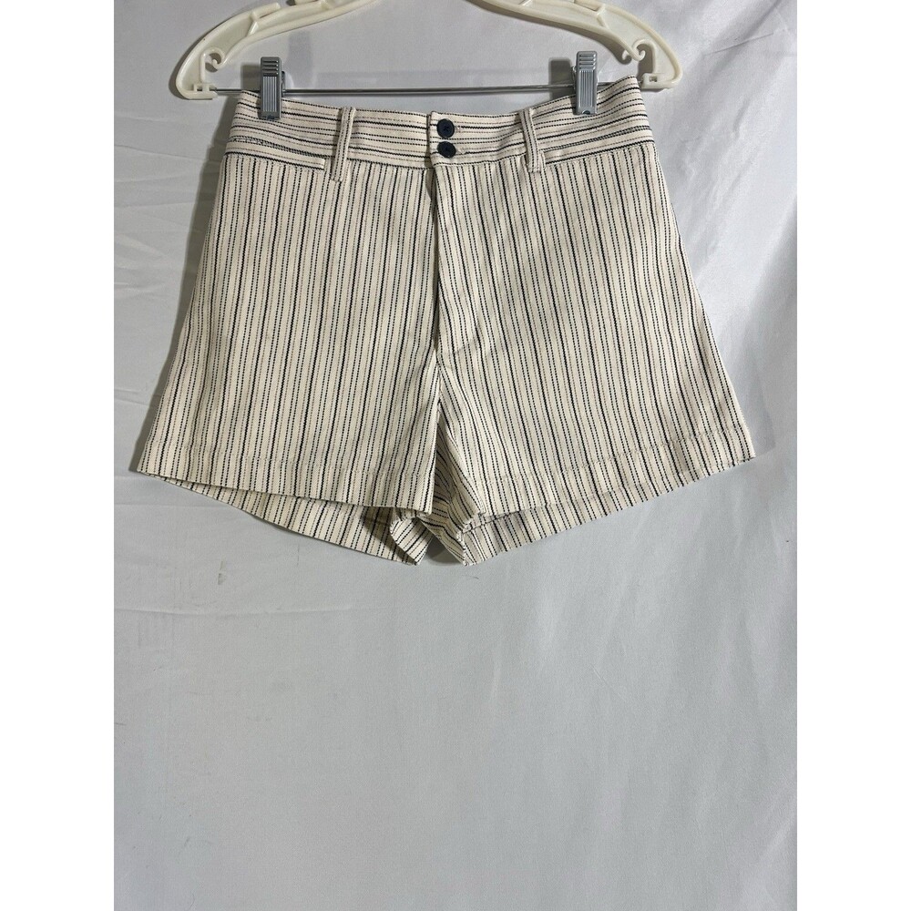 REBECCA TAYLOR Shorts Women's Beige Black Stripe Zip Pockets High Waist 2